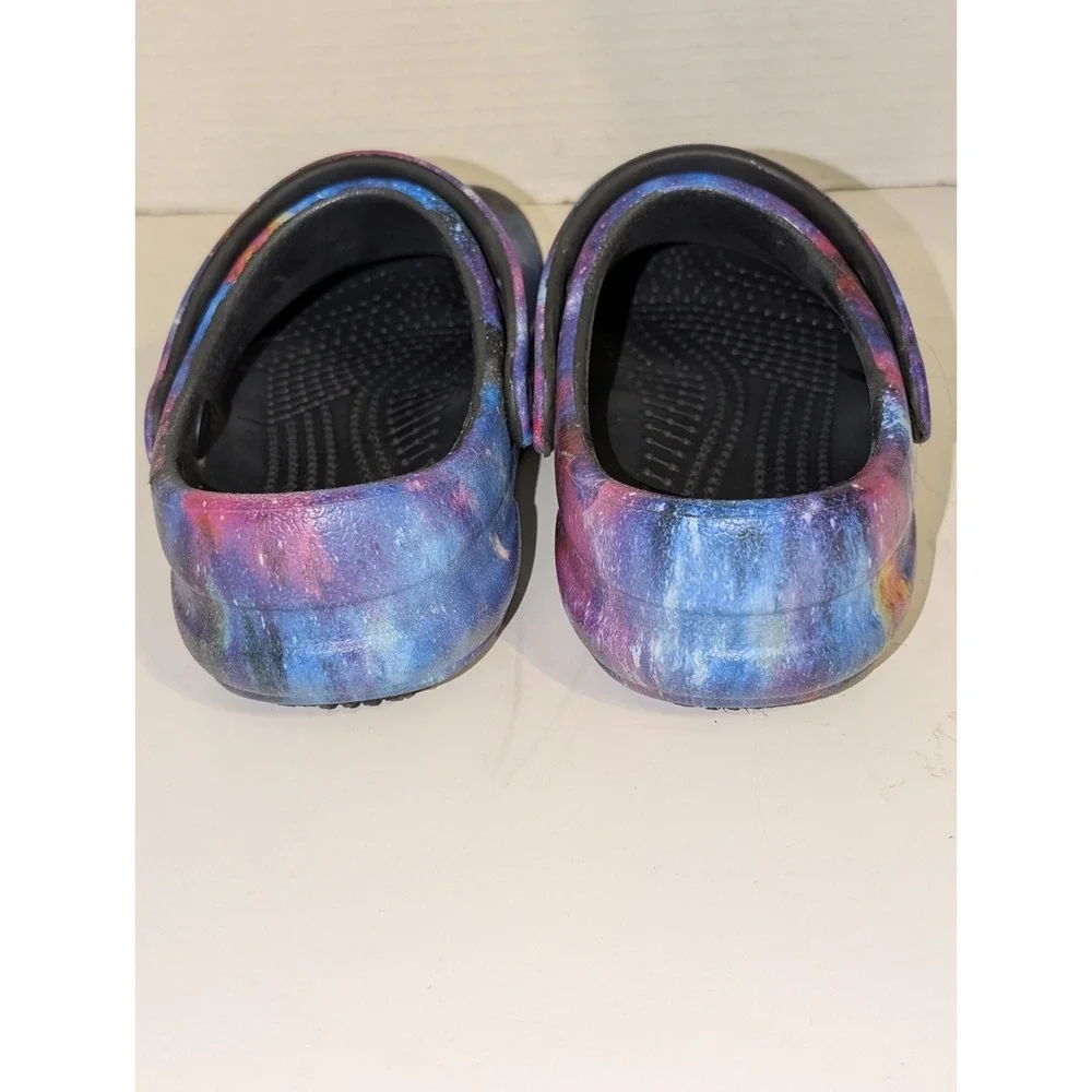 Crocs Bistro Graphic Work Clog Mens 12 Slip Resistant Shoes Black Galaxy Slip On